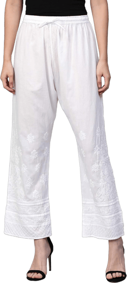 Ada Indian Hand Embroidered Traditional Chikankari Women's Cotton Palazzo Pant A100207