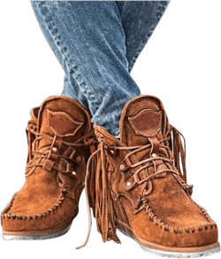 MPWEGNP Shoes For Women Boots Ankle Retro Suede Leather Tassel Round Toe Casual (Brown 9)