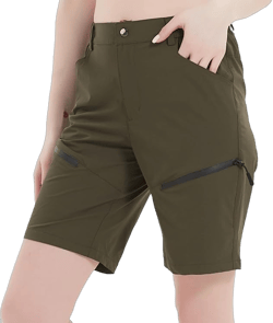 Women's Hiking Cargo Shorts Summer Quick Dry Lightweight Shorts Travel Athletic Golf with Zipper Pockets Medium Green