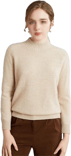 Women Cashmere Sweater Women Pullover Half Turtleneck Sweater Fall/Winter Wool Knitting Loose Pullover Large Beige