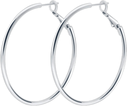 925 Sterling Silver Post Hoop Earrings,18K White Gold Plated Polished Rounded Hoop Earrings For Women, Gift Box Packaging White Gold-50MM