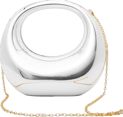 Acrylic Clutch Mirror Gold Clutch Purses for Women Lady Handbag Top-Handle Moon Bag with Detachable Shoulder Strap Elegant Silver