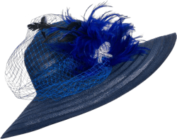 Lawliet Womens Dress Church Wedding Occasion Wide Brim Feather Veil Sun Hat A265(Navy Blue)