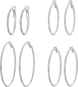 4 Pairs Silver Gold Hoop Earrings for Women | 14K Gold Plated Hoop Earrings Set Hypoallergenic Earring Lightweight Dangle Earrings Set 4 Pairs Silver-30/40/50/60mm
