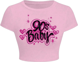 GORGLITTER Women's Letter Graphic Print Baby Tees Cropped Top Y2K Short Sleeve Slim Fitted Cropped T-Shirt Tops X-Large Light Pink