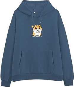 Cute Animal Print Sweatshirt Oversized Women Cute Guinea Pig Hoodies Long Sleeve Top Cotton Aesthetics Sweater Girl X-Large Dark Blue