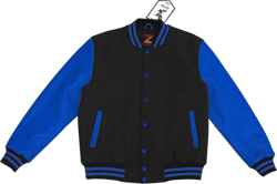 Unisex Women/Mens Varsity Letterman Jacket College Baseball Bomber Wool + Royal Blue Leather Sleeves XX-Large Black - Royal Blue
