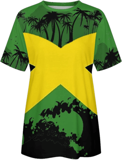 TAIZIYEAH Elegant Casual Jamaica Flag Cotton T-Shirt for Women Girl's Summer Sun Beach L Large Style-8