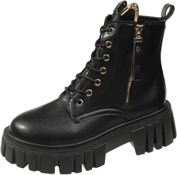 Womens Booties,Platform Boots for Women Chunky Heel Ankle Boots Mid Calf Lace Up Combat Boots Vintage Snow Boots 8 Black