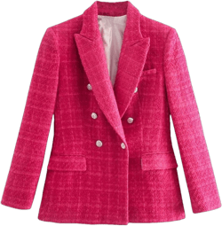 Women Tweed Blazers Vintage Double Breasted Fit Elegant Office Lady Jacket Outwears Tops Medium Hp