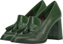 MOOMMO Women Chunky Block High Heel Tassel Loafers Pumps Round Closed Toe Slip On Dress Loafers Shoes Fringe 3 Inch Heels Office Shoes Matte Leather for Ladies Formal Work Wedding Party 4-11 M US 6 Matte Green
