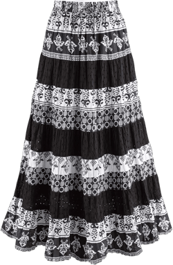 CATALOG CLASSICS Womens Boho Skirt Long Floral Skirt Tiered Maxi Skirt Black/White, Small