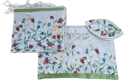 Tallit For women Girl Traditional Jewish Prayer Shawl Embroidered With flowers 100% Kosher from Israel include bag kippah Bat Mitzvah Cream