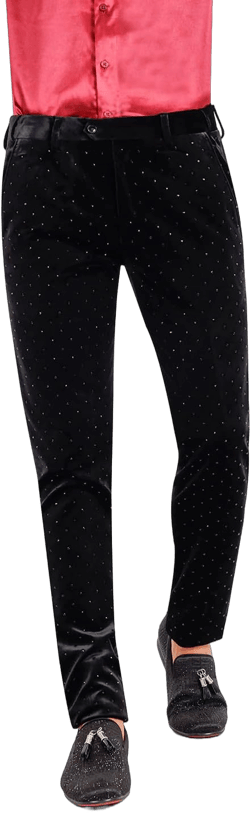 Barabas Men's Rhinestone Velvet Slim Fit Chino Dress Pants 2CP3020 32 Black and Black