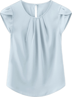 TASAMO Women's Casual Round Neck Basic Pleated Top Cap Sleeve Curved Keyhole Back Chiffon Blouse X-Large A - Light Blue