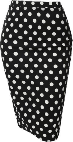 Women's Fitted Stretch Printed High Waist Midi Pencil Skirt 3XL (Plus) Aawskm0001 Black White Polka
