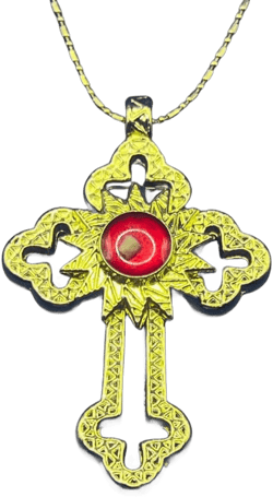 Gold Plated Necklace for Women with Nativity Cross - 22" Chain with 2.2" Pendant Containing Bethlehem Stone - Hypoallergenic Alloy Necklaces