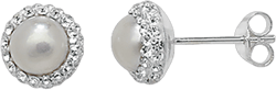 Synthetic Pearl Stud Earrings Set with Crystals.  Hypoallergenic Sterling Silver Earring for women by Aeon