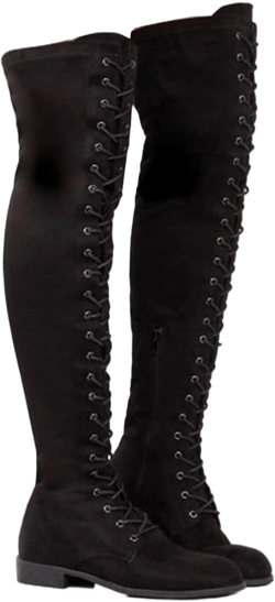 YING LAN Women's Over The Knee Low Heel Lace Up Tall Boots 6 Black