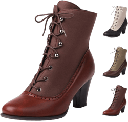 Optigard Women's Kitten Heels Lace Up Ankle Boots Fashion PU Round Toe Vintage Splicing Brogue Chunky High Heel Booties Dress Booties 6 Red