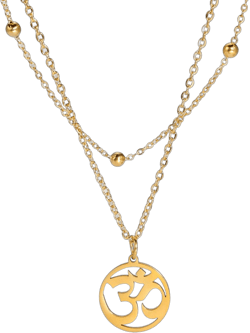 UNIFT Necklace For Women- Aum Om Ohm Sanskrit Symbol Round Pendant Beaded Double Layer Chain Charm Necklace,Hinduism Yoga Sanskrit Personalized Amulet Dainty Pendant Necklace Jewelry gold Stainless Steel