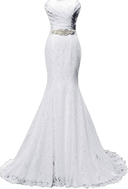 SOLOVEDRESS Women's Beaded Pleat Lace Wedding Dress Mermaid Bridal Gown with Sash 16 White