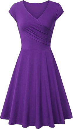 Women's Summer 1950s Vintage Dress Cocktail Swing A-Line Flared Midi Dress Wrap V Neck Cap Sleeve Slim Ruched Dresses Small Purple