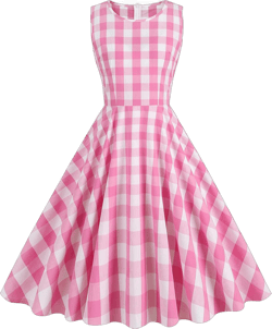 Plaid Dresses for Women Vintage 1950s Gingham Rockabilly Cocktail Party Swing Checkered Retro A-Line Dress Large Pink