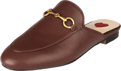 Arqa Mules for Women Almond Toe Leather Flats Slip-on Comfort Backless Loafers Buckle Mule Shoes 9.5 Brown