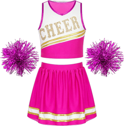 JanJean Kids Girls Cheer Leader Uniforms Cheerleading Costumes Tops Pleated Skirt Set Halloween Carnival Fancy Dress Up Hot Pink 14 Years
