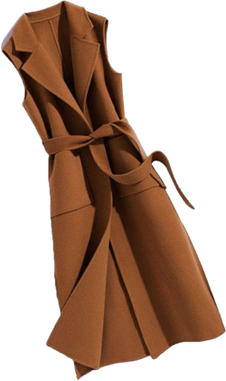 Women Fashion Long Vest Cardigan Blazer Lapel Sleeveless Open Front Wool Blend Jacket Coat with Belt