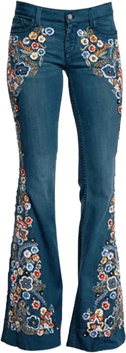 AULKEEP Women Embroidery Bell Bottom Jeans Slim Washed Floral Graphic Blue Jean Casual High Waist Pants X-Large Embroidery Blue