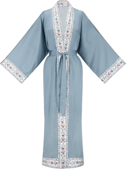 Women's Kimono Robe, Lightweight Long Soft Satin Robes, Light Bathrobe Nightgown Pyjamas for Sleepwear and Loungewear One Size Tall Blue-folk Style
