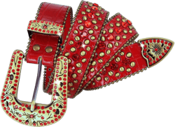 Women's Belts Rhinestone Belt Western Cowgirl Bling Studded Design Leather Belt 1-3/8"(35mm) wide S - 32'' 05 Red