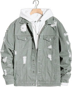 Men Casual Ripped Washed Denim Jacket, Minimalist Design, Autumn