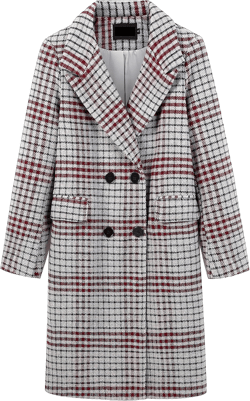 Women's Winter Notch Lapel Wool Plaid Double Breasted Long Pea Coat Jacket with Pockets Grey XX-Large