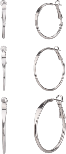 Time and Tru Women's 3 Pair Silver Tone Metal Hoop Earring Set