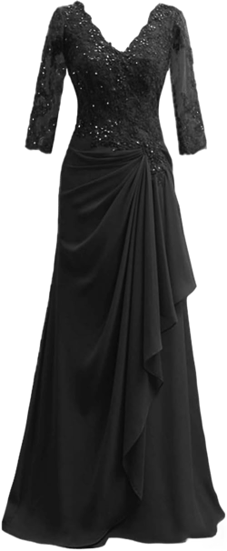 Mother of The Bride Dresses Long Evening Formal Dress V Neck Wedding Guest Dresses for Women Ruffle Lace Applique Beaded 4 Black