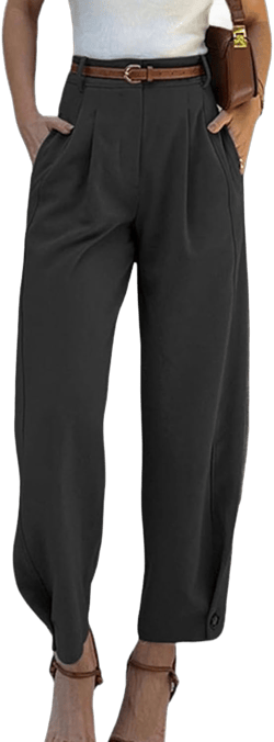 HOTIAN Women's Fashion Solid Color Nine Point Casual Pants Summer Womens Casual Work Pants with Pockets Medium Black