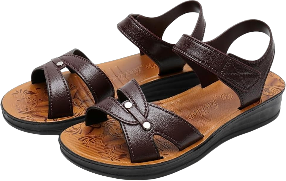 VOODUE Summer Soft Bottom Sandals Women Retro Solid Color Non-slip Shoes Round Head Casual Comfortable Slippers Chaussure Femmes 38 EU Brown