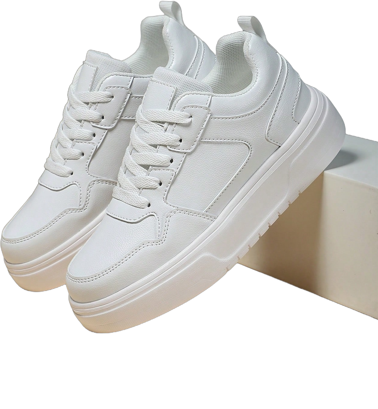 Fashionable Women's Sports Shoes,White Classic Skateboard Shoes With Minimailst Style,Solid Color Round Toe Thick Sole Outdoor Hiking Increasing Shoes