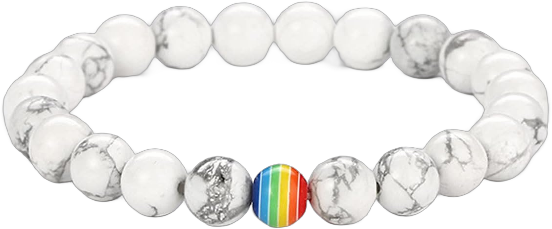 LGBT Natural Stone Bead Stretchy String Lesbian Gay Pride Bracelet Handmade Adjustable Rainbow Gemstone Seed for Men Women Friend LGBTQ Friendship Jewelry Birthday Gift C white