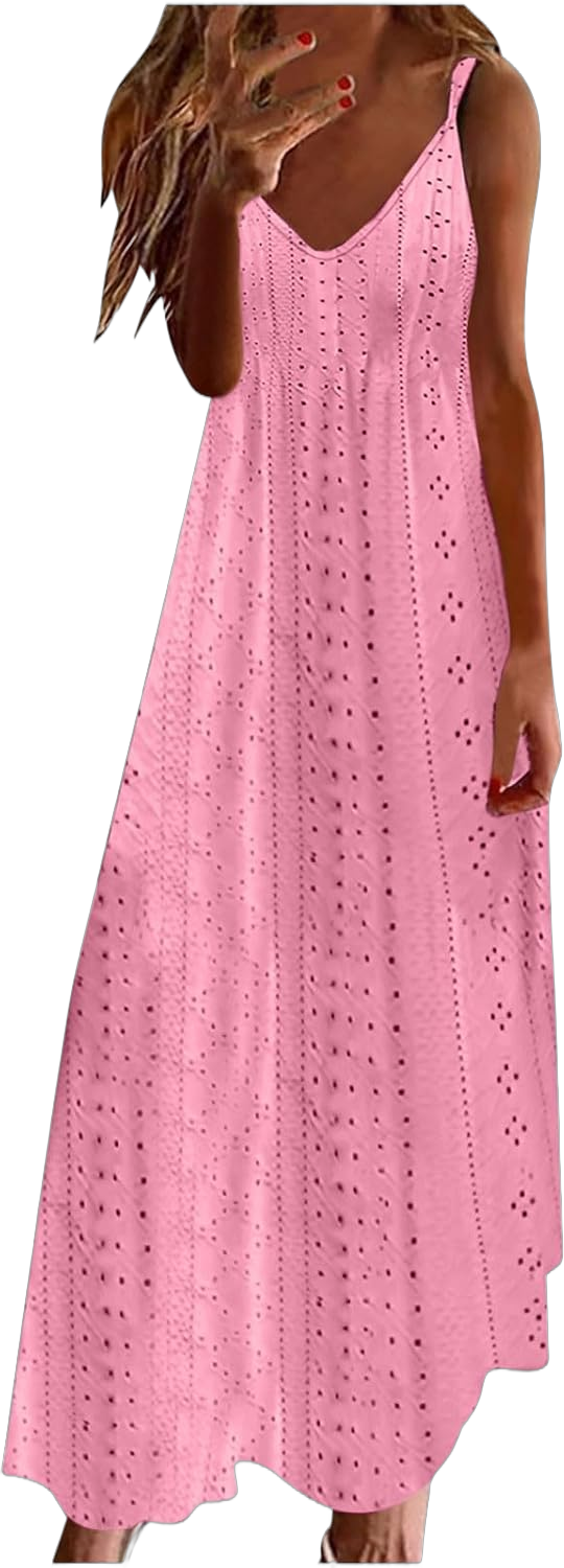 Deals Lightning of Today Prime My Recent Orders Placed by Me Maxi Dress for Women Sleeveless Casual V Neck Ruffle Dresses 2024 Lightweight Floral Boho Dress Summer Dress Hot Pink,L