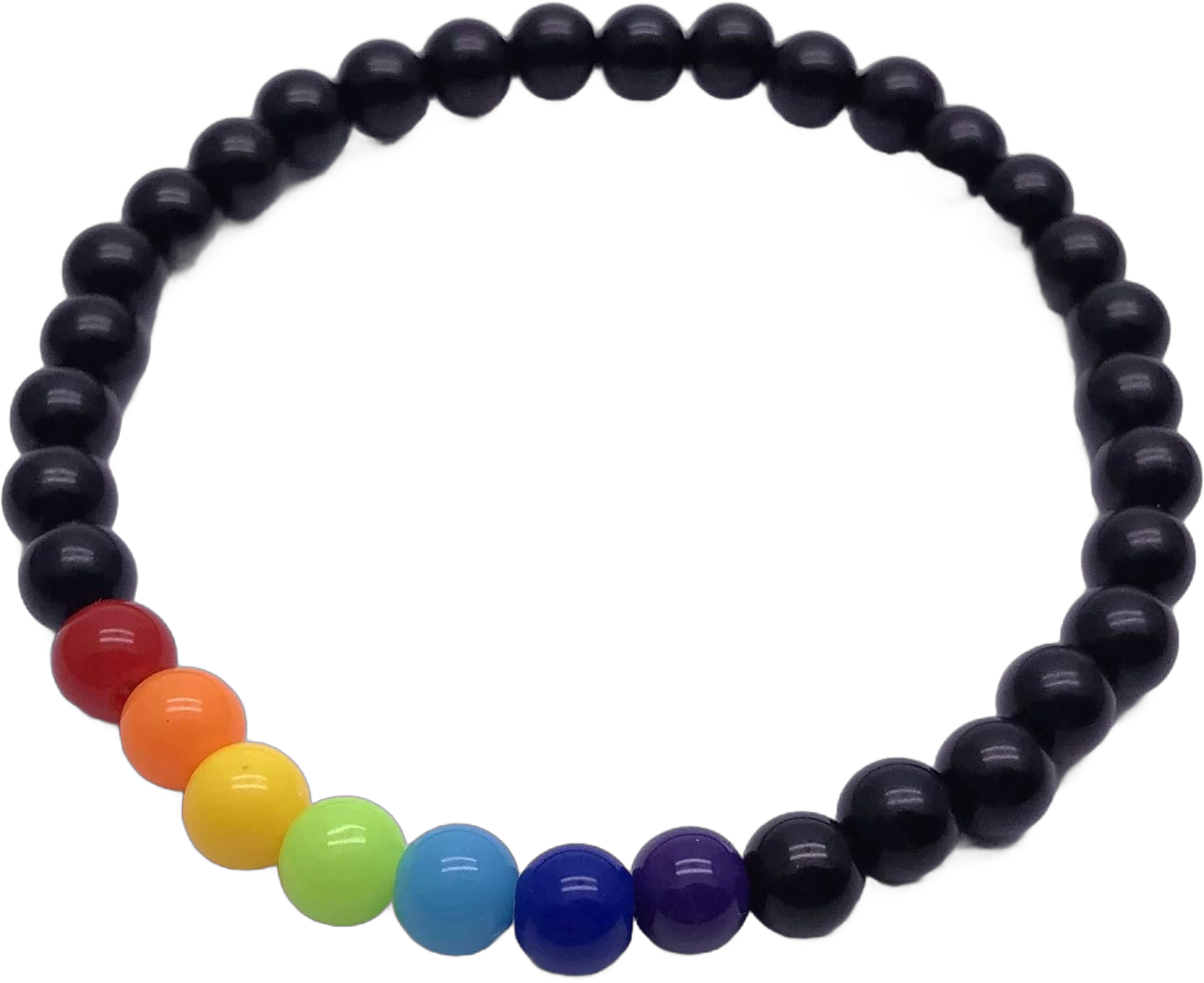 Rainbow and Black Acrylic Bead Bracelet - LGBT Pride LGBTQ Gay Lesbian Bi Trans Queer - 7 inches