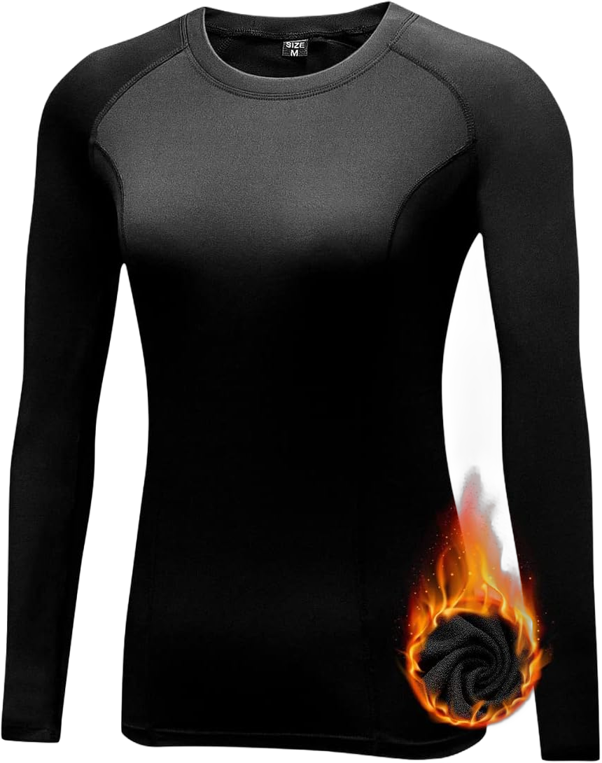 Women's Fleece Lined Thermal Long Sleeve Running Athletic Shirts Compression Base Layer Yoga Shirts for Women XX-Large Black