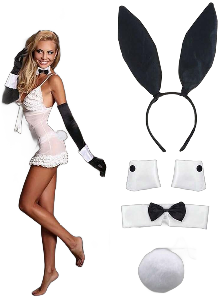 D EXCEED 1/3/4 PCS Women's Bunny Costume Set Rabbit Ear Headband Collar Bow Tie Costume Cuffs Rabbit Tail For Easter Party Prom Banquet Parade Decorations Dance Performances Gift