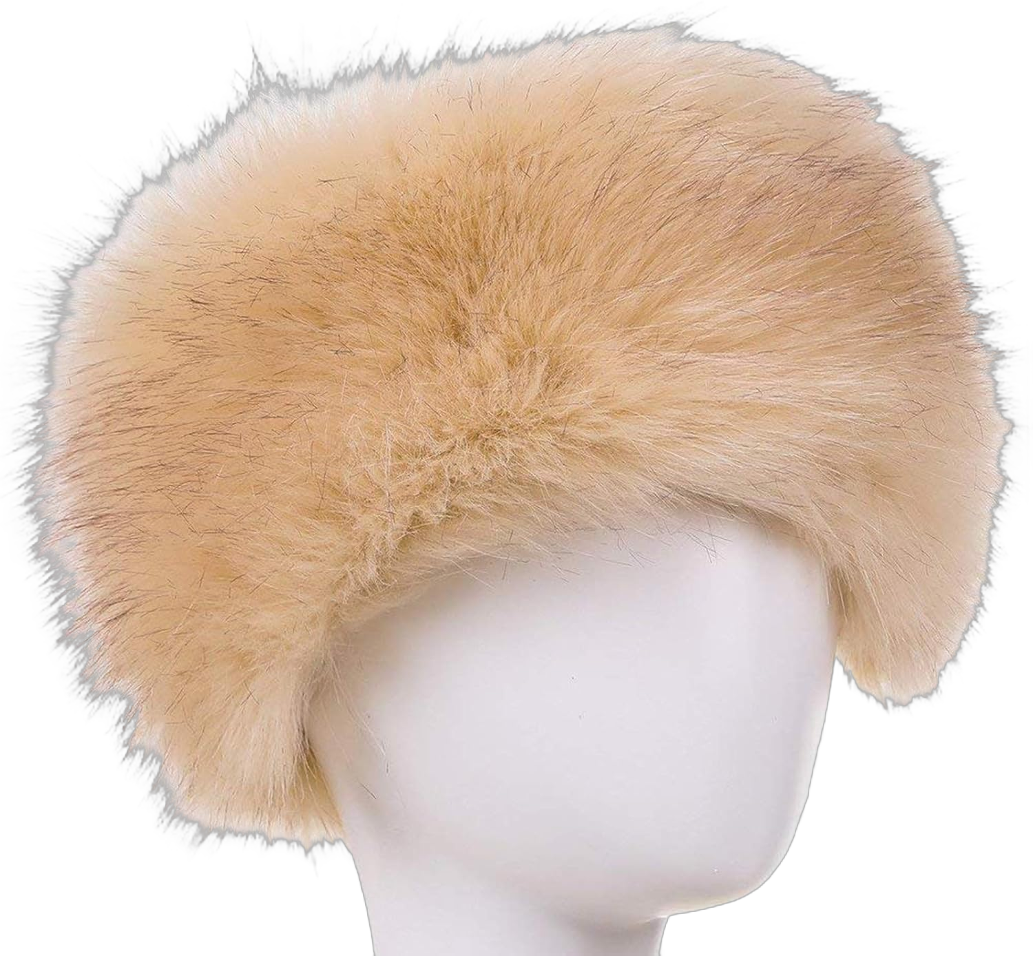 FHQHTH Faux Fur Headband with Elastic for Women Winter Earwarmer Ski Cold Earmuff (Beige)