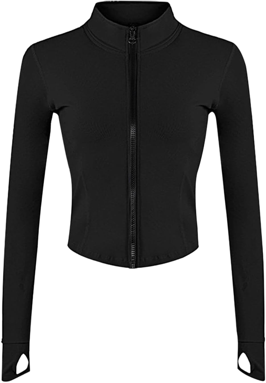 Women's Full Zip Lightweight Running Yoga Slim Fit Cropped Bbl Jacket Workout Sportwear With Thumb Holes Black Medium