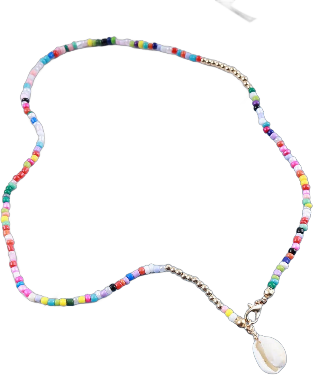 Boho Layered seed Bead Necklace Rainbow Beaded Choker Necklace Beach Shell Pendant Necklace sea shell necklace colorful rice bead necklace Jewelry for Women