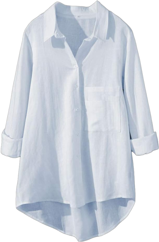 Minibee Women's Long Sleeve Shirts Button Down Blouse Cotton Tunic High Low Tops Small Light Blue